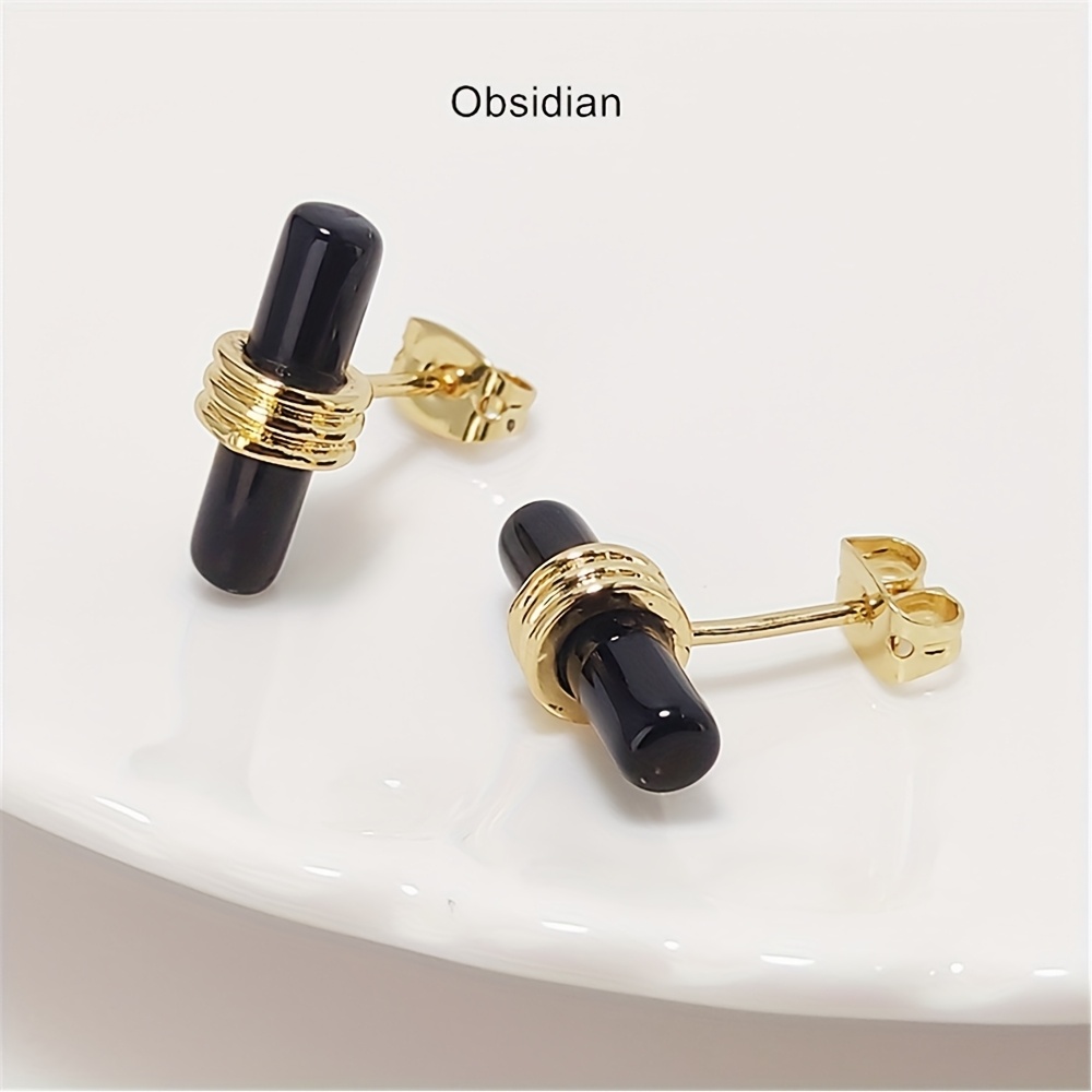Women's 18K Plated Lapis Lazuli, Citrine & Obsidian Stud Earrings